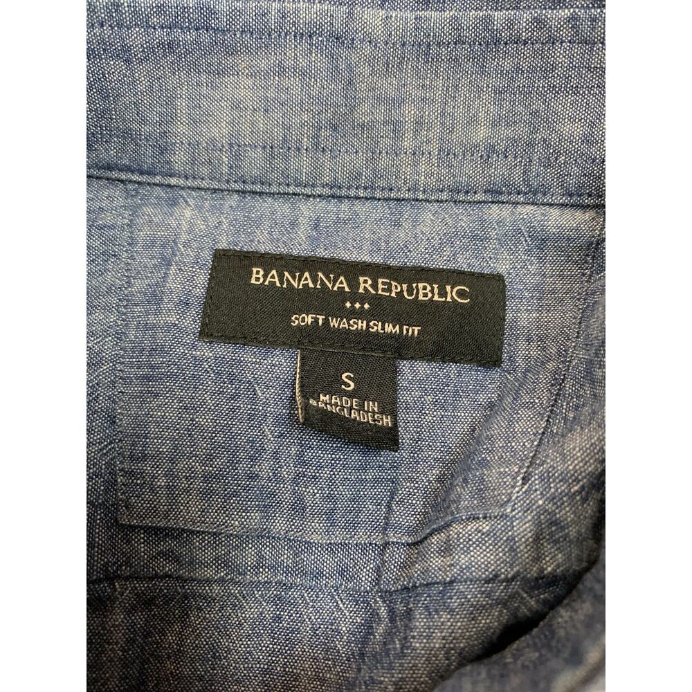 Banana Republic Chambray Shirt Soft Wash Slim Fit Button Front Cotton Men's S - Picture 4 of 5